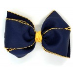 Blue (Dark Navy) / Yellow Gold Pico Stitch Bow - 6 Inch